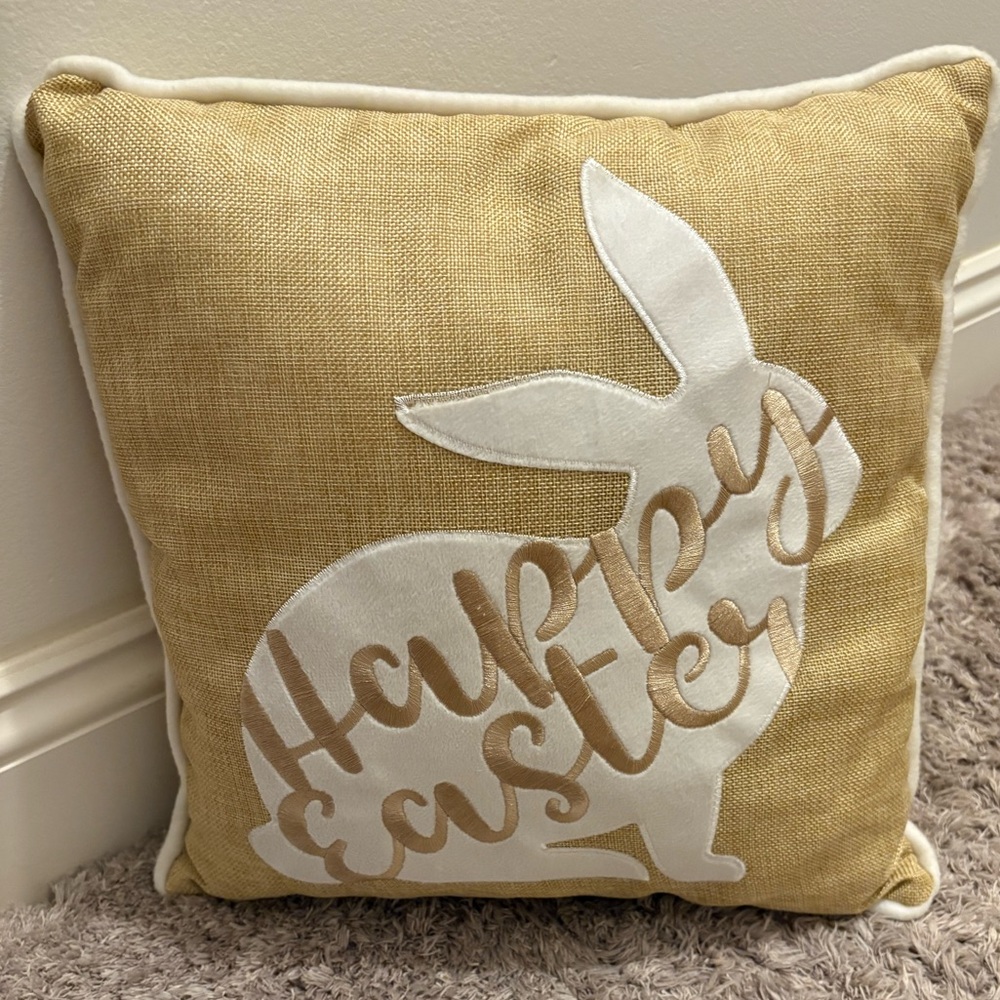 Easter Bunny Decorative Pillow - White and Burlap